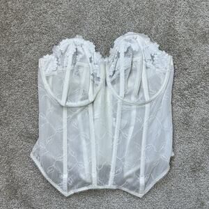 VTG GODDESS Strapless Bridal White Corset Underwire Non Padded Lace Bustier 38G